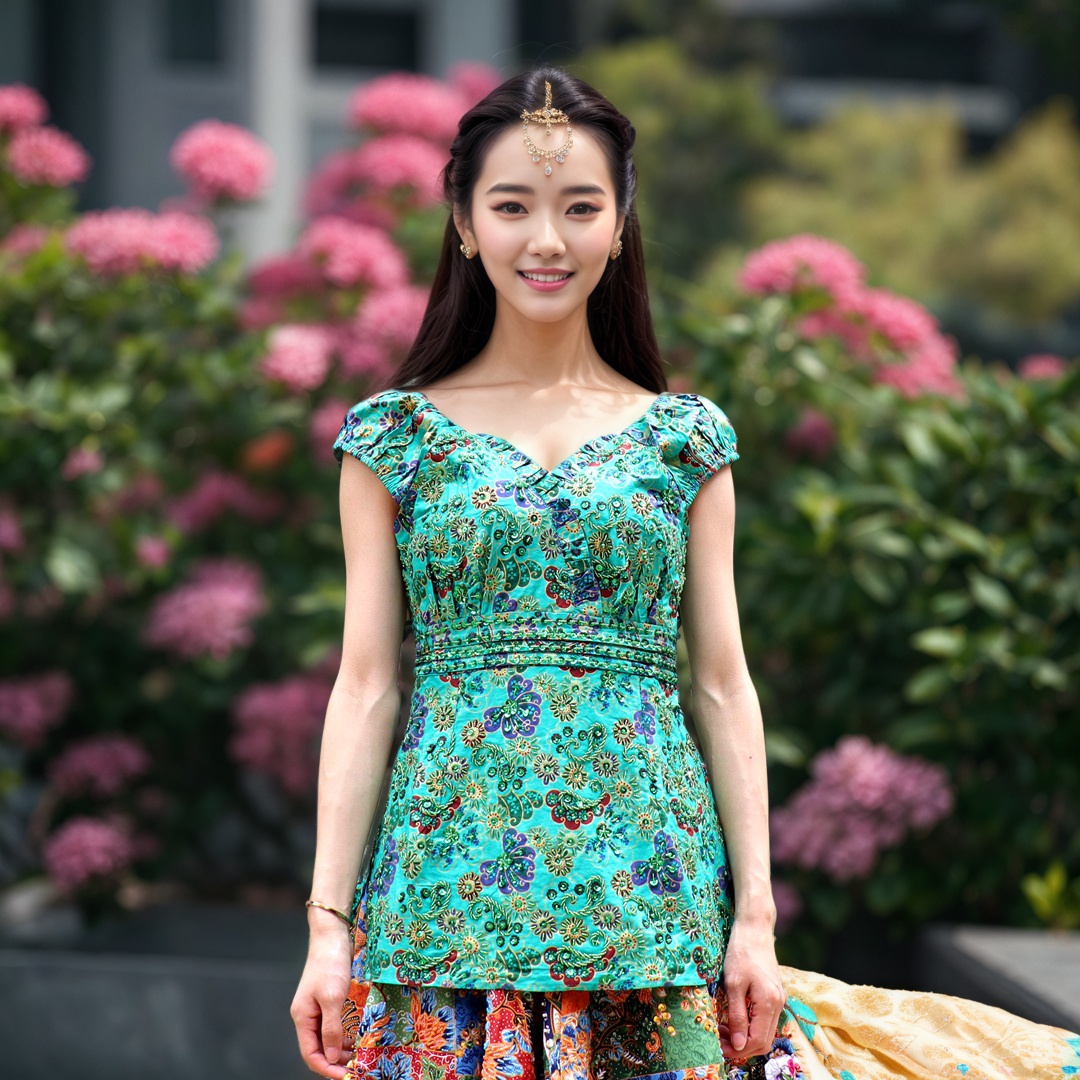 甜美碎花钉珠泡泡袖上衣民族风荷叶领修身显瘦夏季时尚印花女装