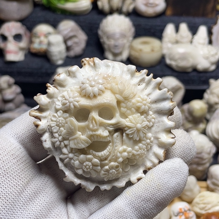 无非金属多****子配饰鹿角雕刻骷髅花盘