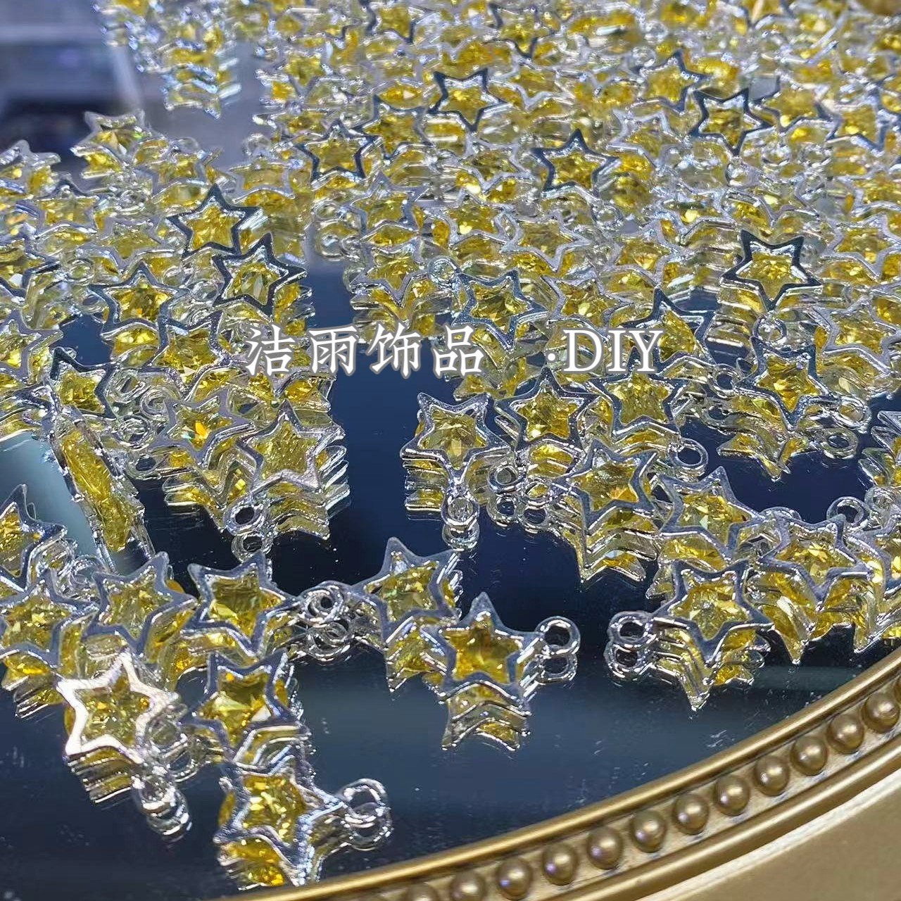 (洁雨饰品 DIY)  P817   “星星” 银绿色锆石小提溜diy挂坠配件