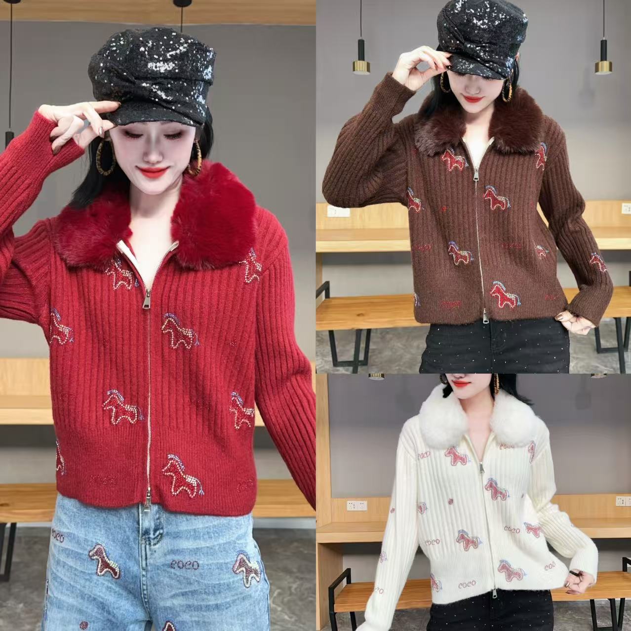  【YJ·原创】2025冬季新款宽松百搭显瘦高弹拉链开衫毛衣女  YY3929