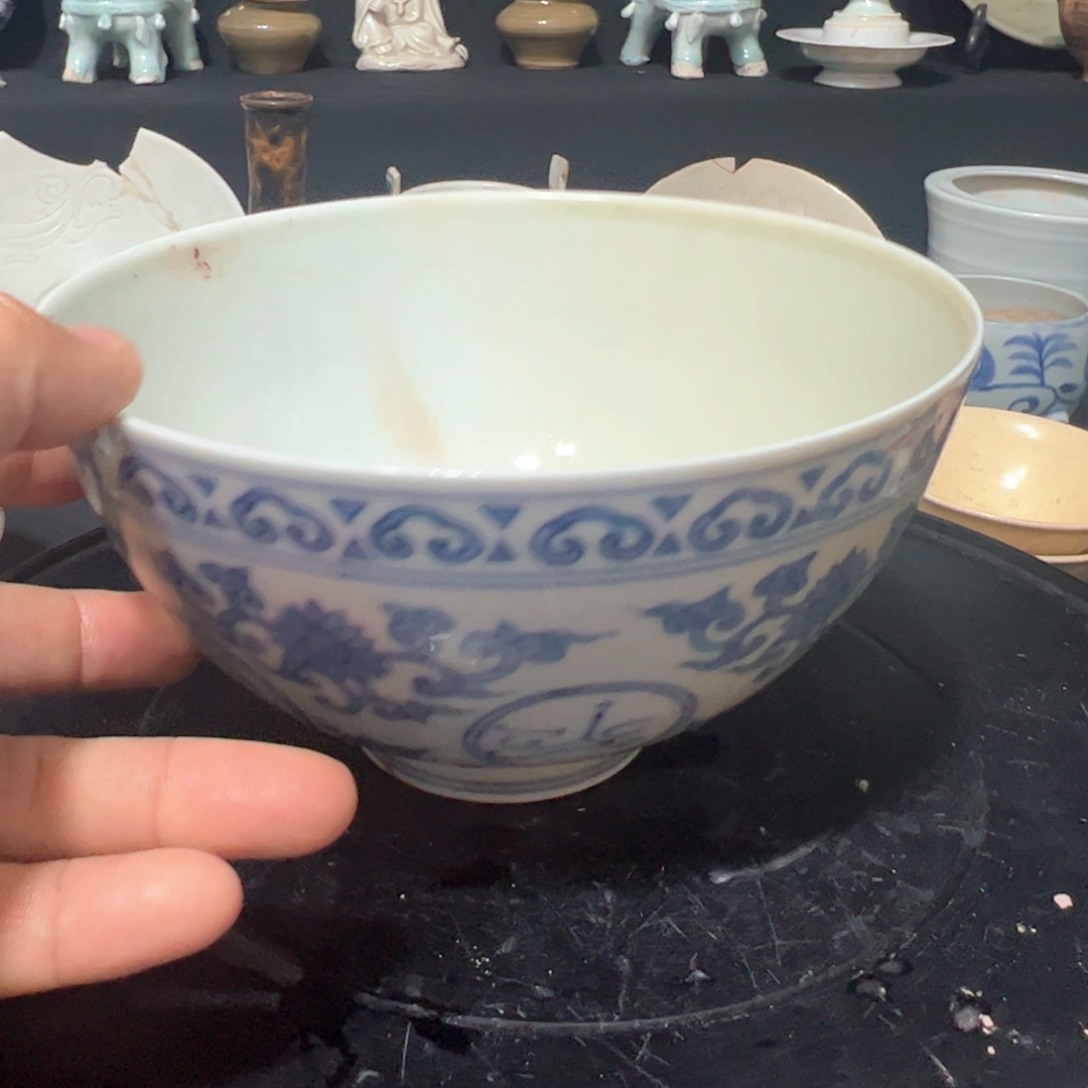 摆件西**雁青花瓷器一个小碗