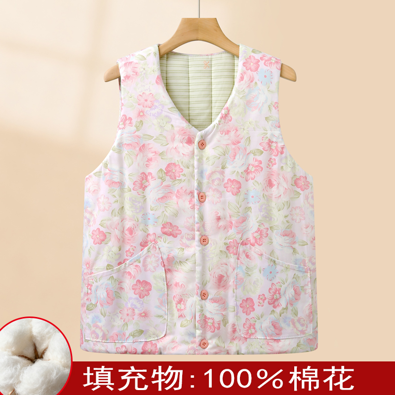 2025秋冬新款女士纯棉花保暖马甲百搭碎花坎肩马夹妈妈装内搭外穿