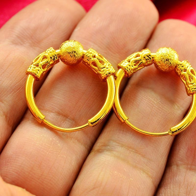 合金耳饰 合金 时尚简约百搭复古轻奢气质防过敏转运珠耳圈设计