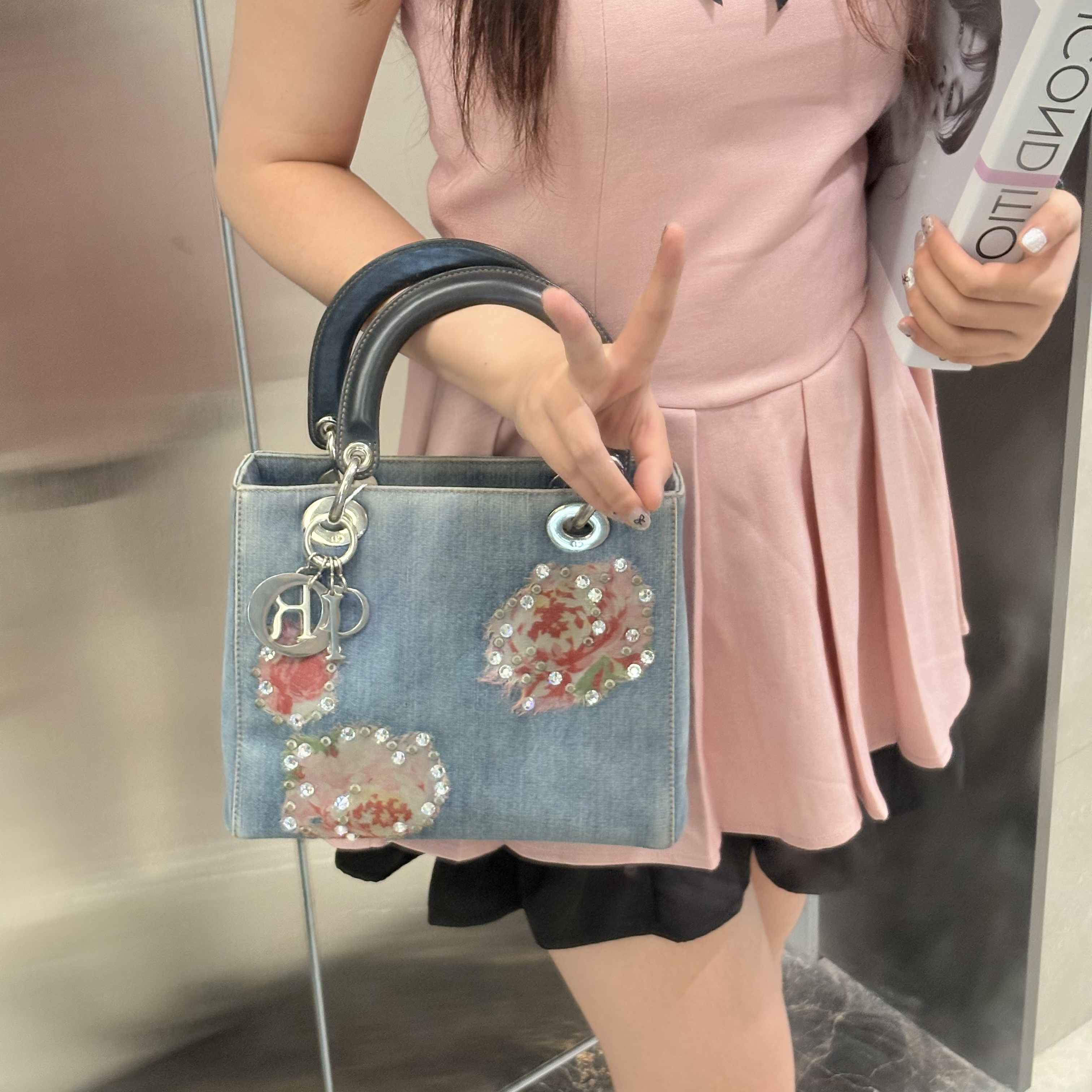 95新 DIOR/迪奥 耐磨防盗单根轻奢风学院风单肩包深蓝戴妃包肩包