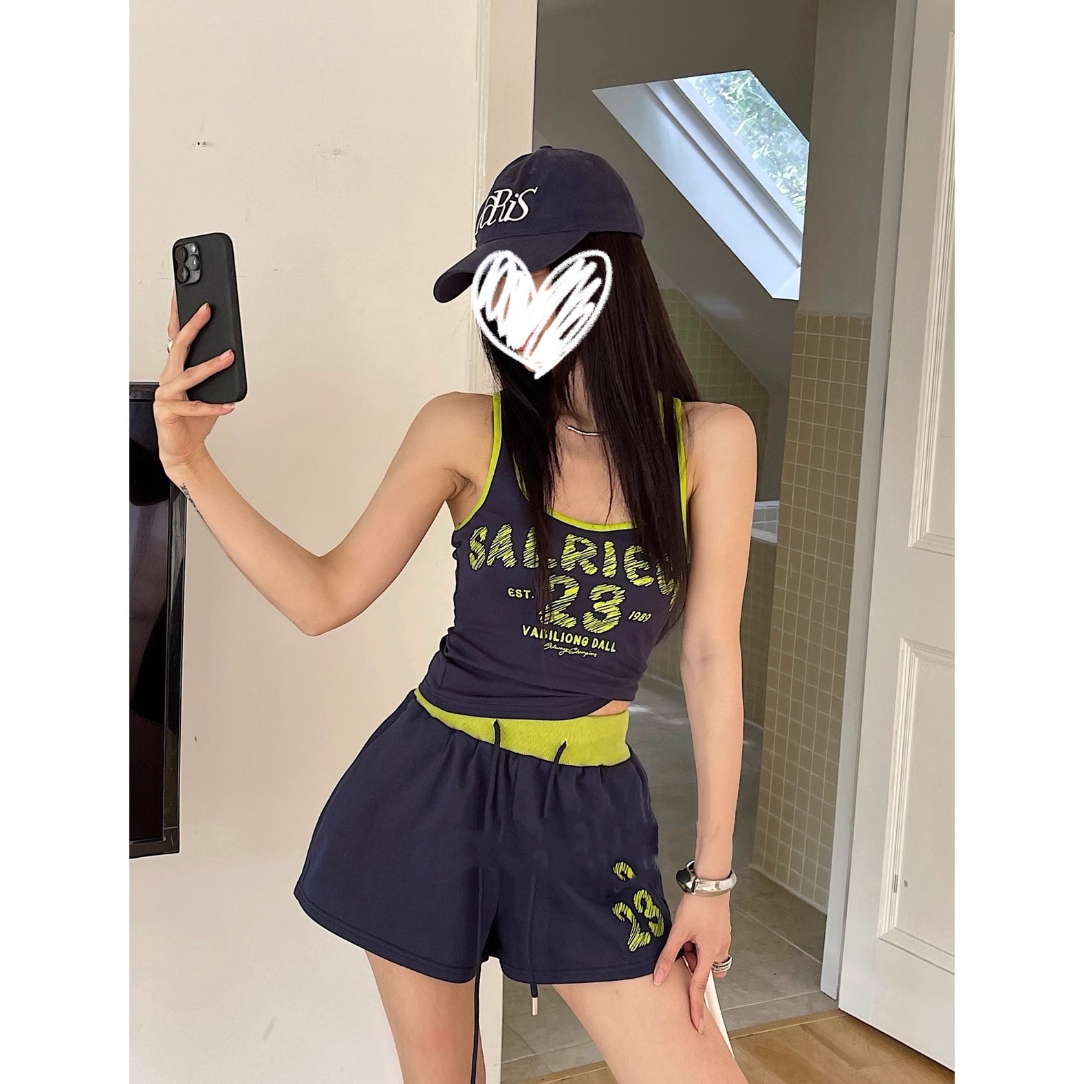 【退货补贴8-12】休闲印花字母背心+休闲百搭罩衫搭配短裤套装