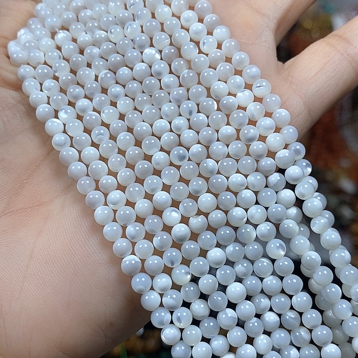 玛瑙/玉髓未镶嵌珠宝半成品天然白碟贝卡4mm（2条）