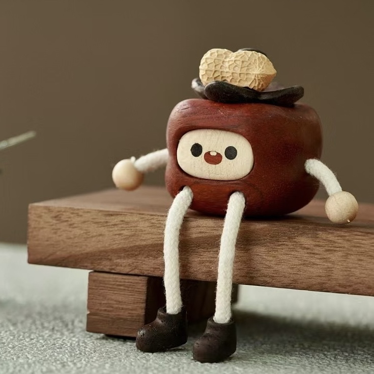 好柿花生山竹妹泳圈实木摆件