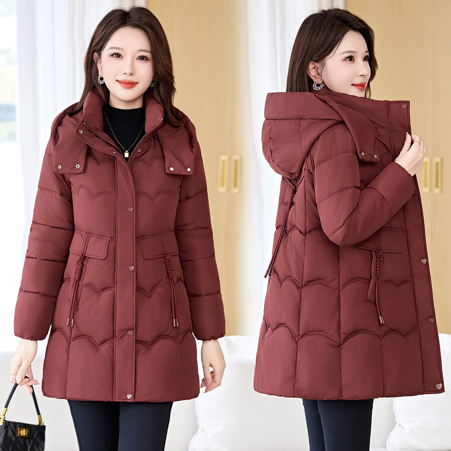 帽子可以拆新款棉服修身显瘦保暖保暖加厚2025上衣棉衣大码中长款