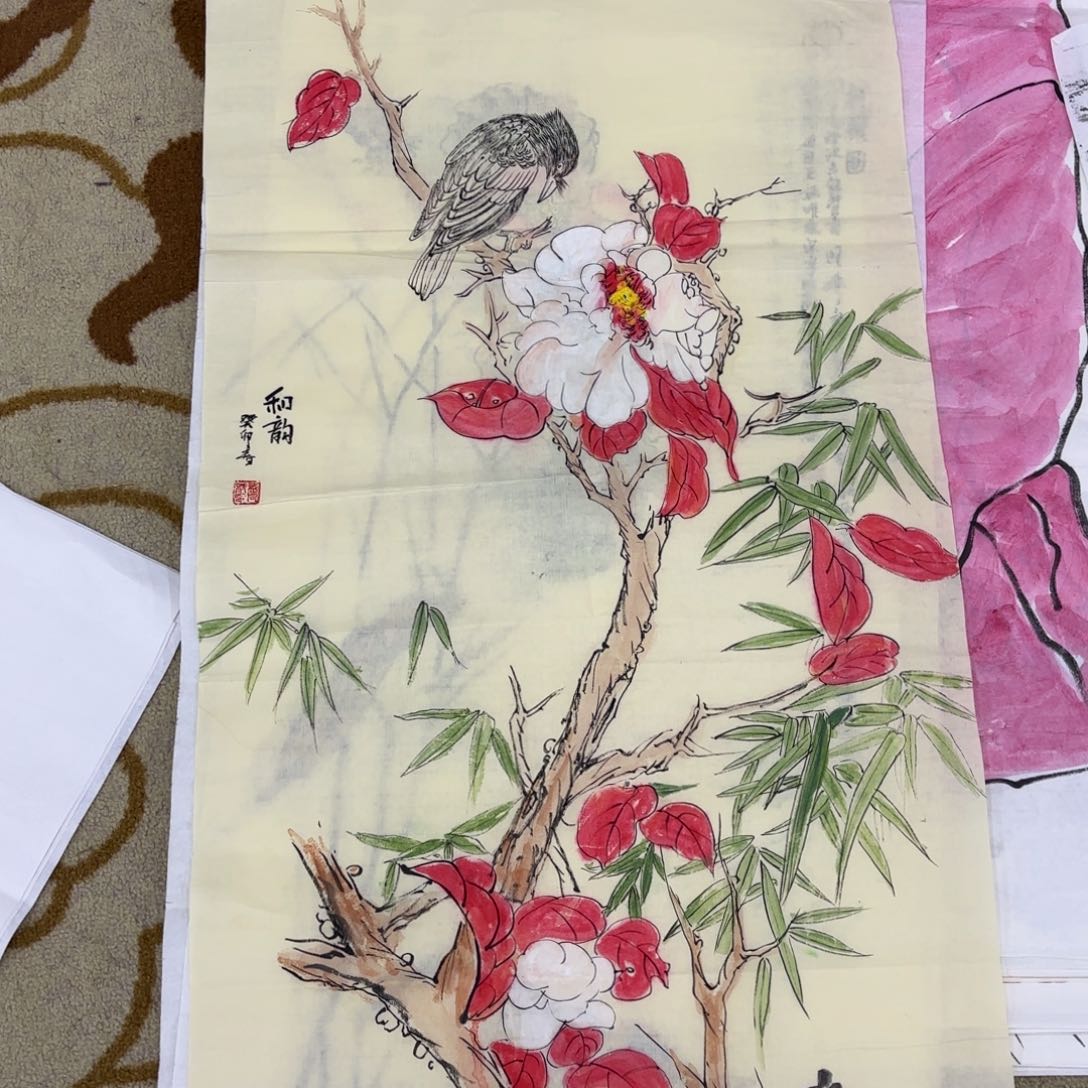 国画三尺花鸟作品童