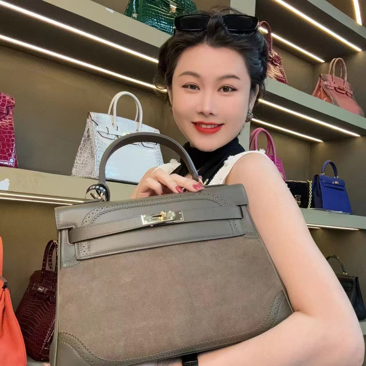 【尺寸：32*12*23】SISI原创设计高定真皮女包KL-32 蕾丝橄榄绿