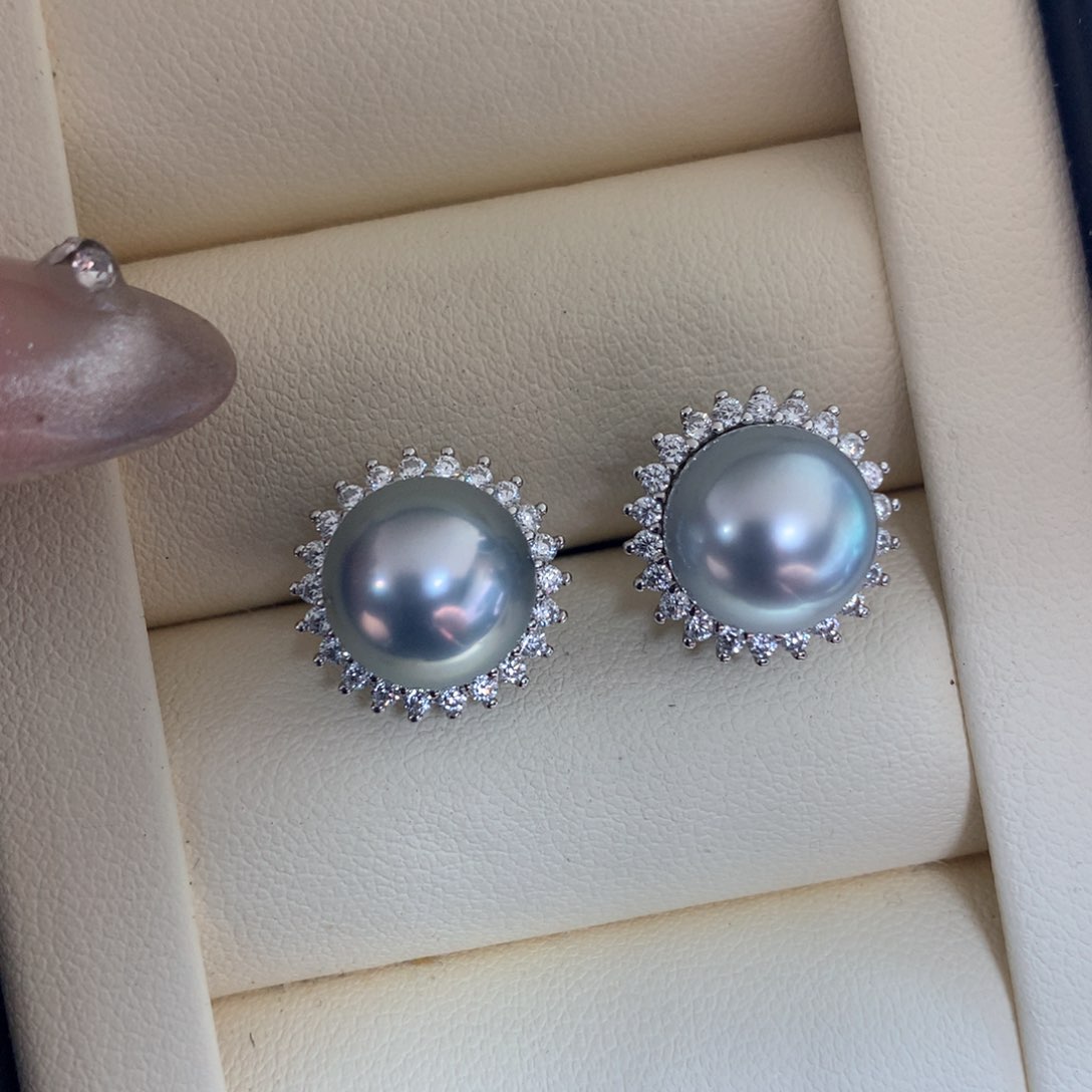 海水珍珠耳饰银S925镶嵌