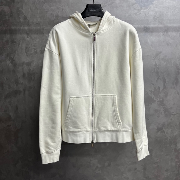 99新 DIOR/迪奥 白色字母刺绣拉链连帽长袖卫衣/M码