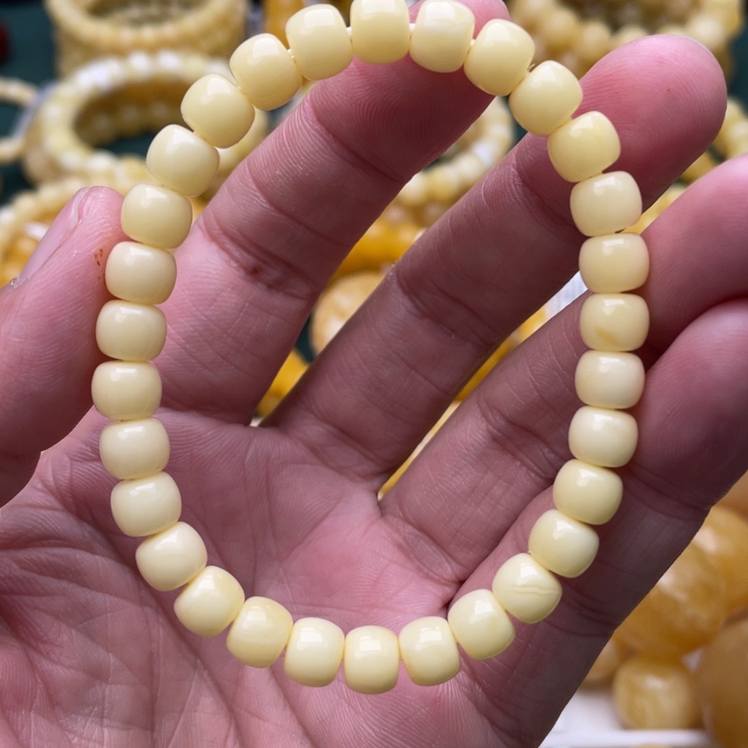 蜜蜡珠宝奇石未镶嵌7.5mm俄浓白蜡老型手串