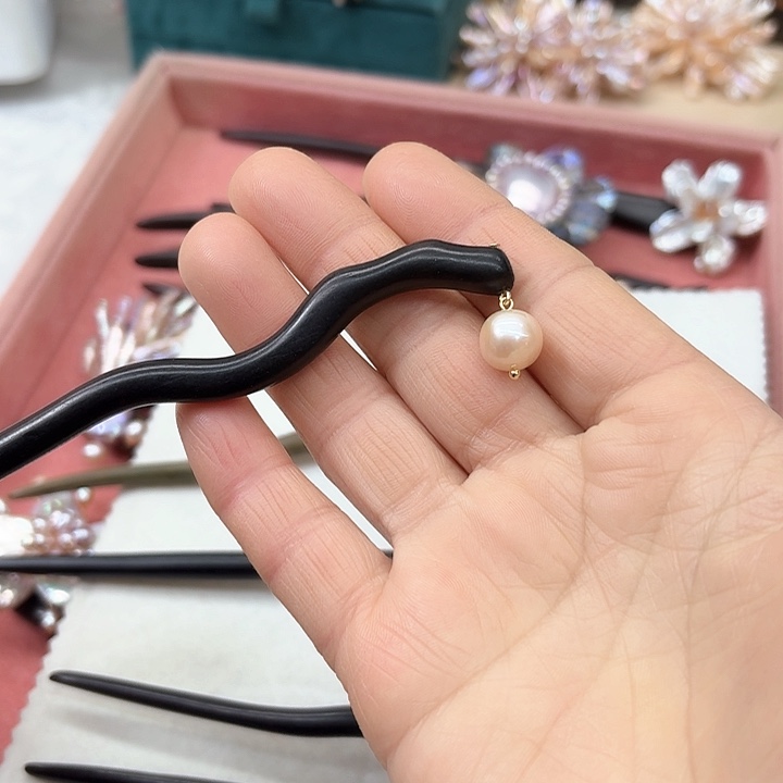 淡水珍珠发饰银S925镶嵌