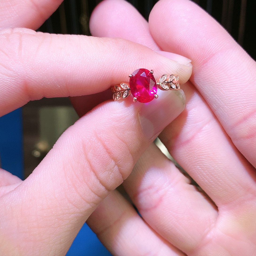 红宝石戒指银S925镶嵌