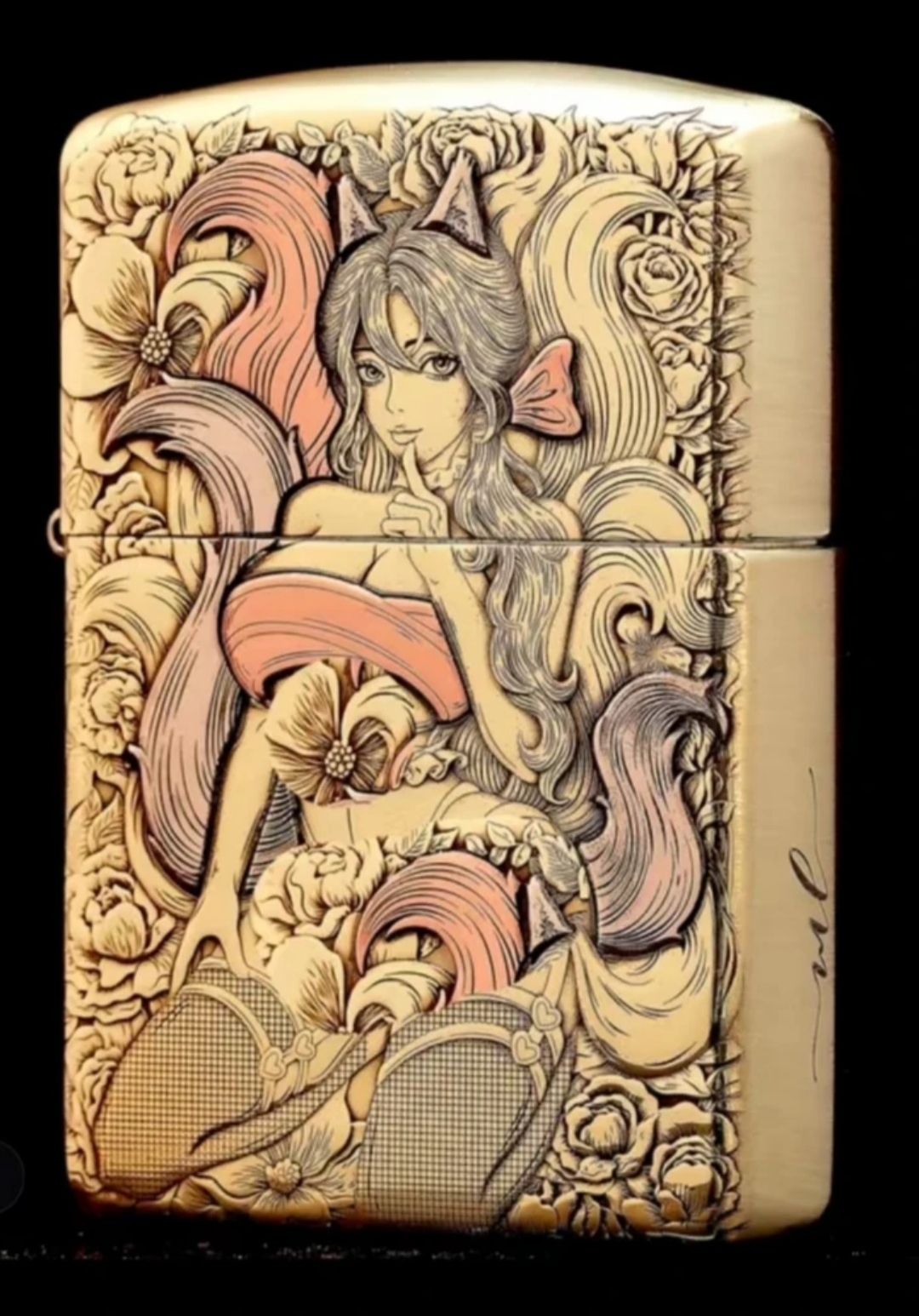 九尾 鹰皇金蝉双面立体浮雕镶嵌男士个性防风打火机