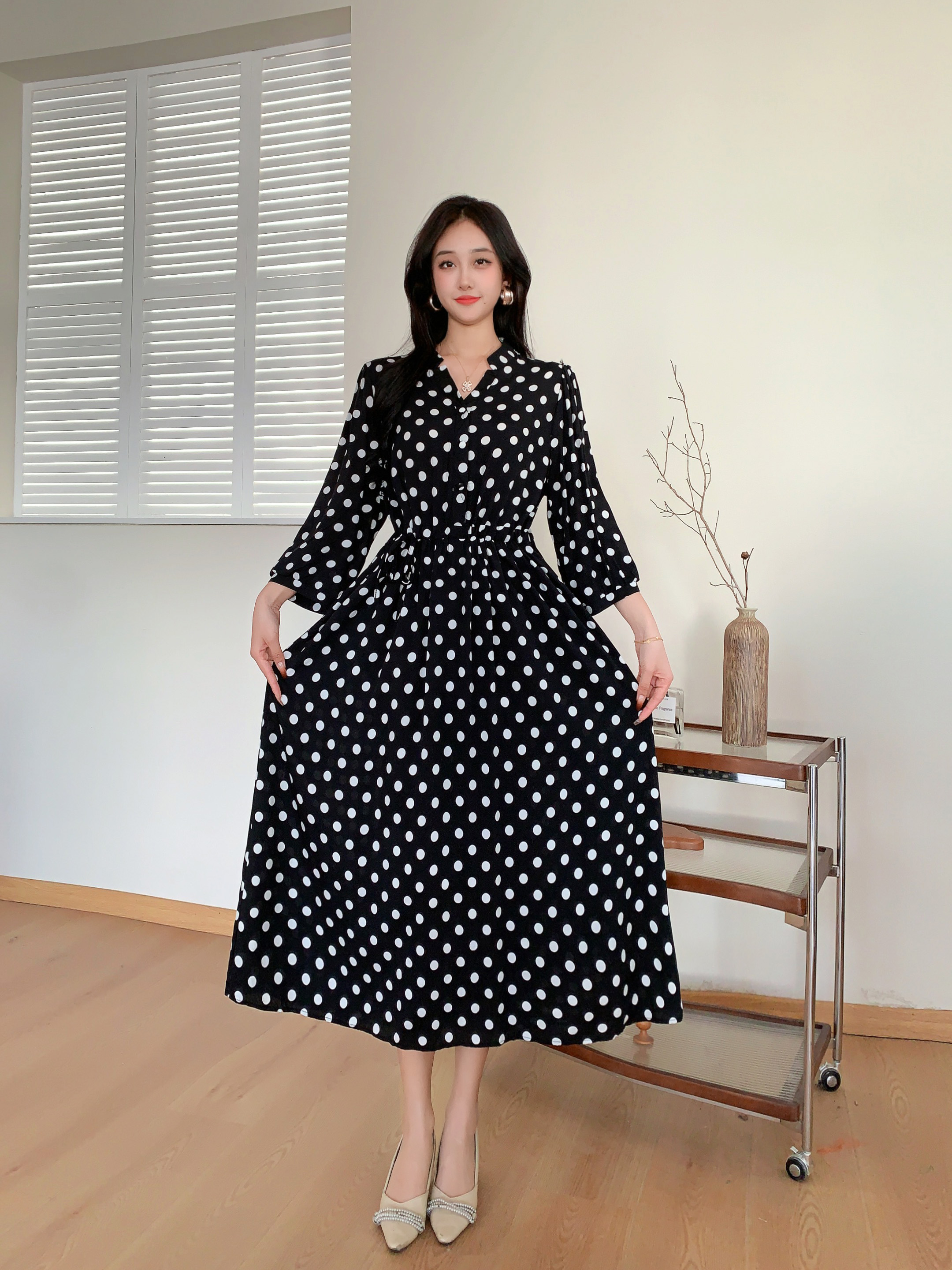 2025年新款  棉绸立领连衣裙 有口袋