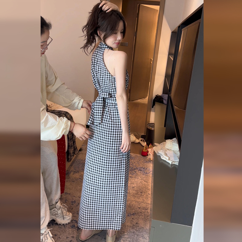 【现货+运补5米】格子无袖背心连衣裙子女夏2025新款小个子长裙3459