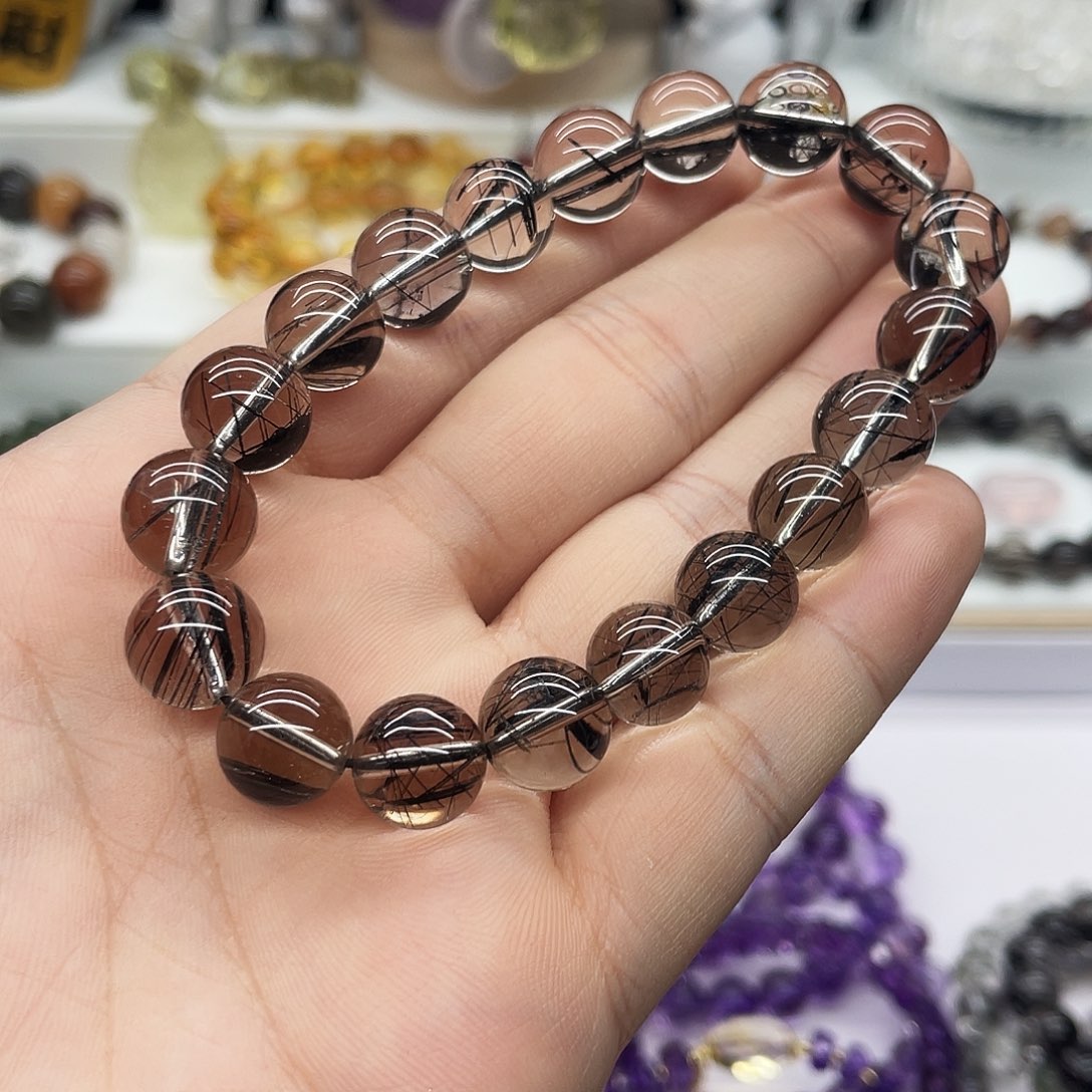 水晶手串未镶嵌纯天然黑发晶手串