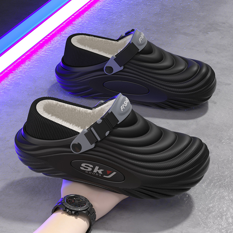 洋山公羊防水棉拖鞋男秋冬爆款居家防滑加绒保暖棉拖男士厚底外穿