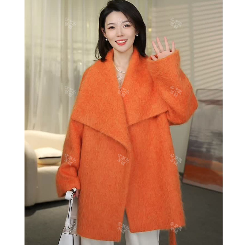 【拜托小姐】高级奢牌感气质时尚大翻领羊毛羊绒拉绒大衣MT629     
