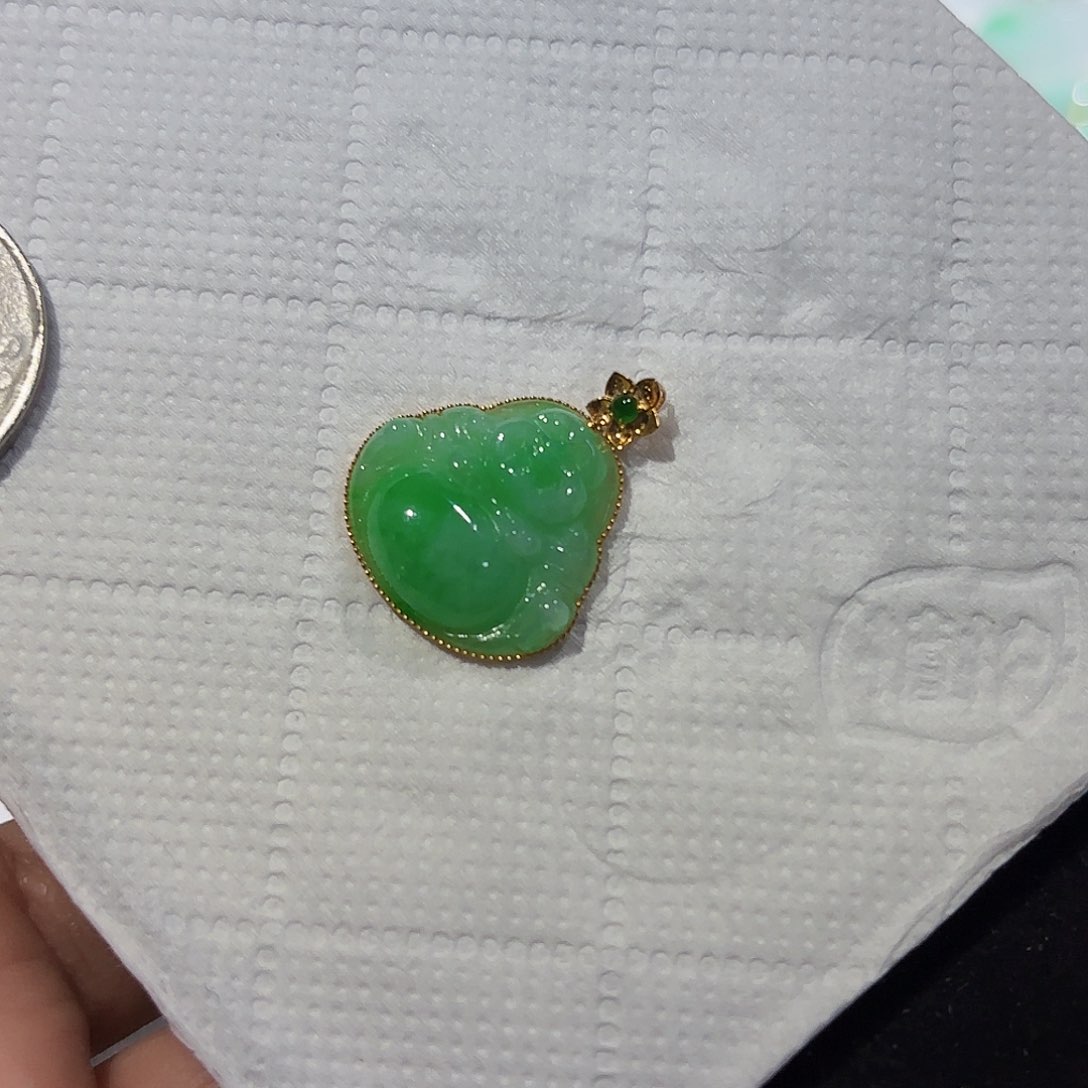 翡翠吊坠(不含链)18K金镶嵌