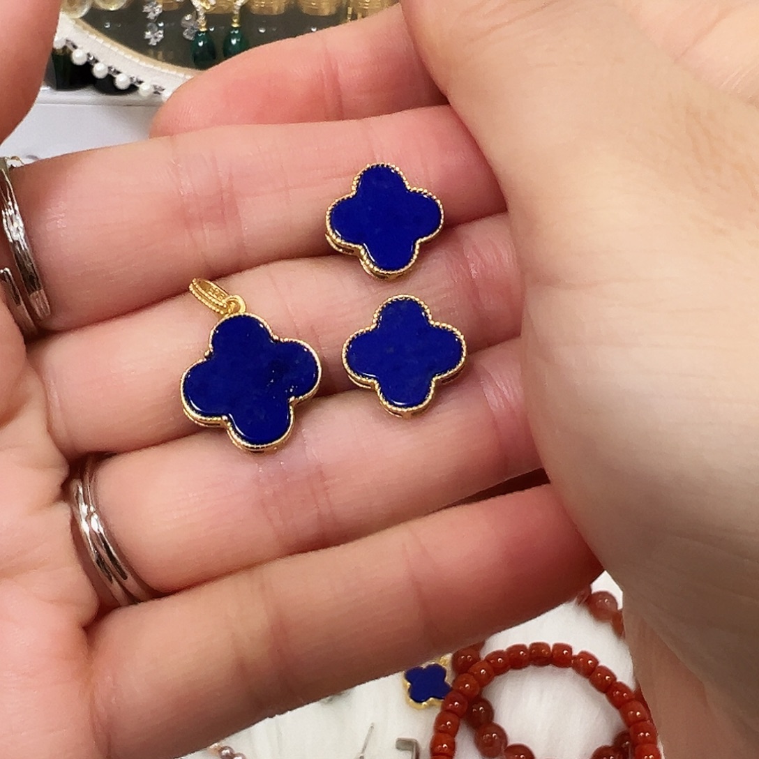 青金石银S925镶嵌颈饰两件套