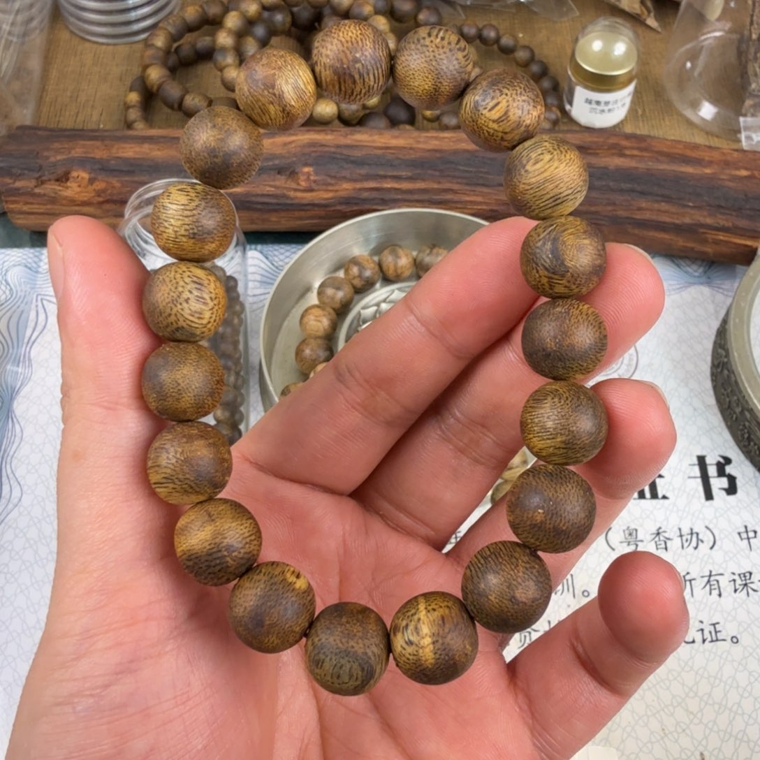 沉香手串种植1.2绿棋单圈圆珠发一