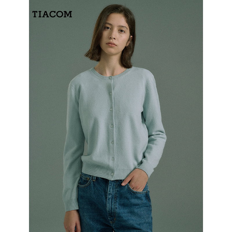 TIACOM自在经典多扣羊毛针织圆领开衫TSL8068