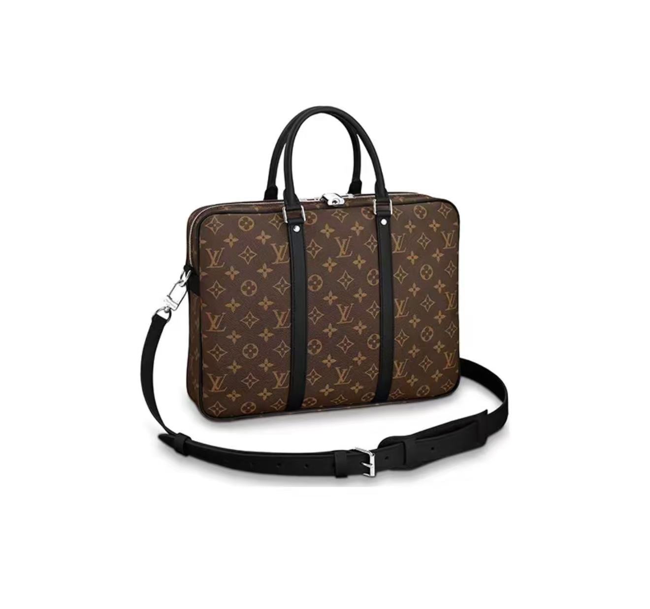 99新 LouisVuitton/路易威登 Porte-Documents棕老花手提斜挎包