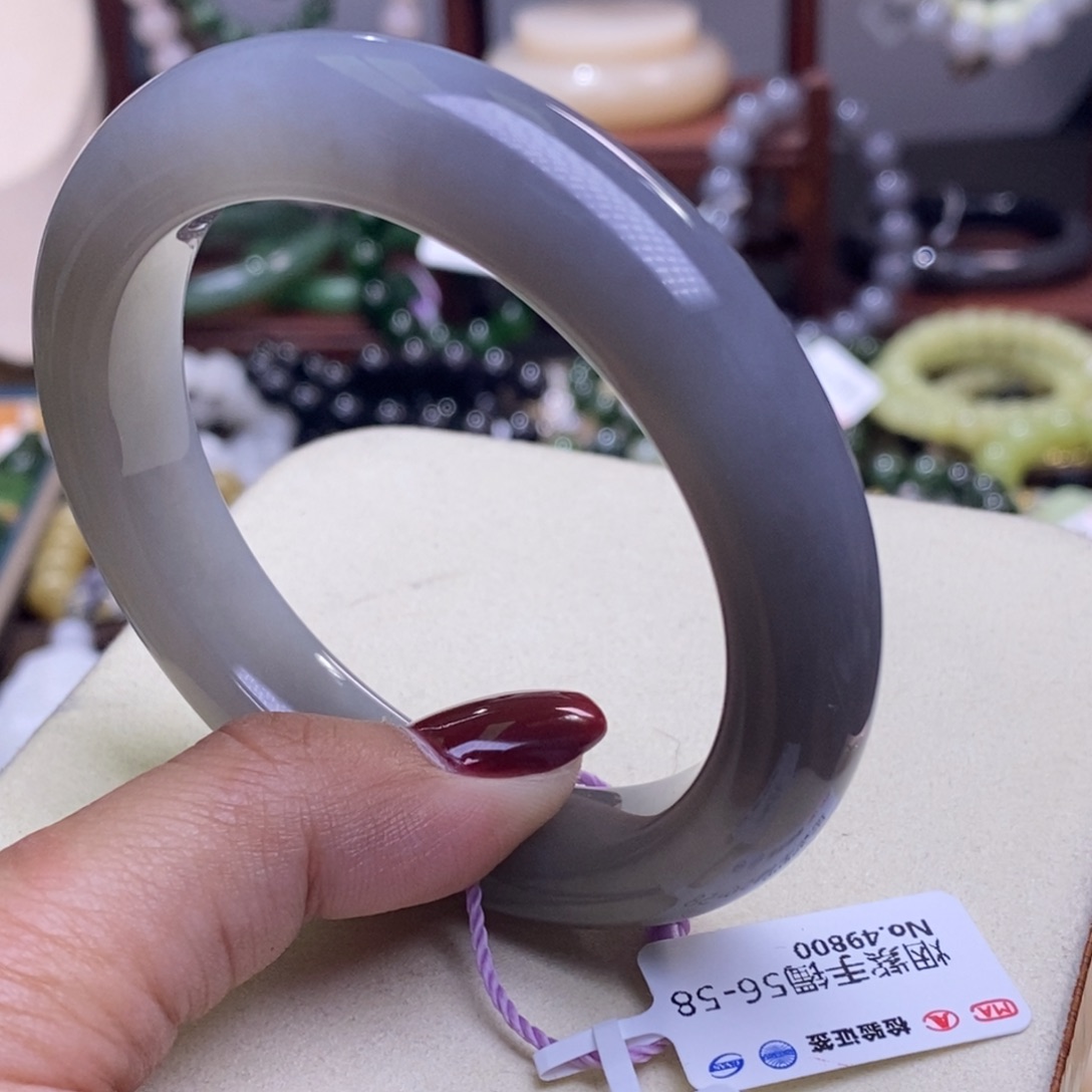 和田玉清货价老矿料冰浓烟紫半山水手镯56未镶嵌