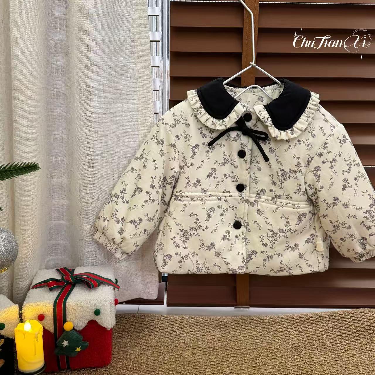 【初甜兮】女童棉服25秋冬新款儿童加厚保暖百搭棉衣碎花棉袄外套