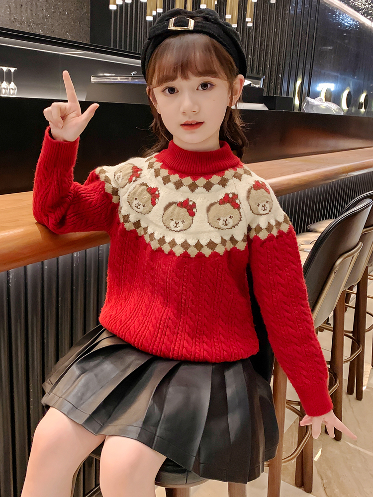 女童加厚加绒羊毛衫秋冬动物针织衫套头卡通动漫毛衣长袖新款潮