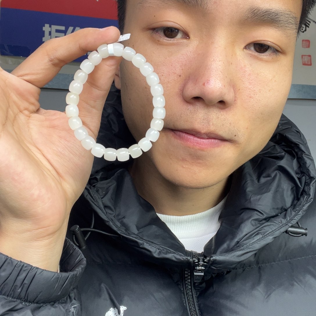 和田玉手链未镶嵌多样性钢板料直切珠野牛沟羊脂玉卡8
