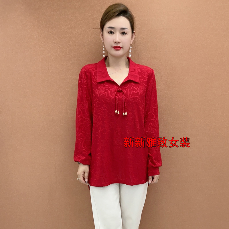 秋季新款中老年女装气质妈妈装加肥加大秋季显瘦长袖上衣宽松遮肚