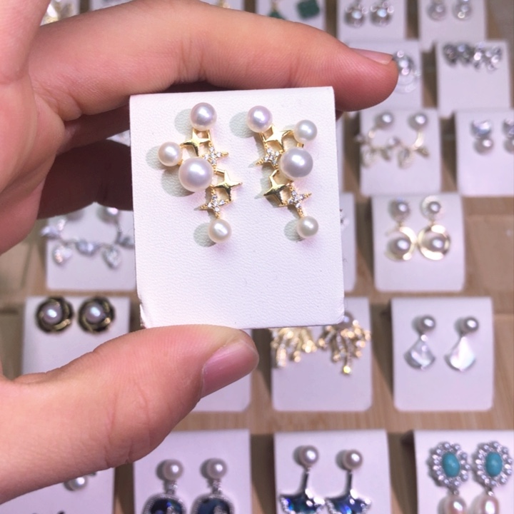 淡水珍珠耳饰银S925镶嵌