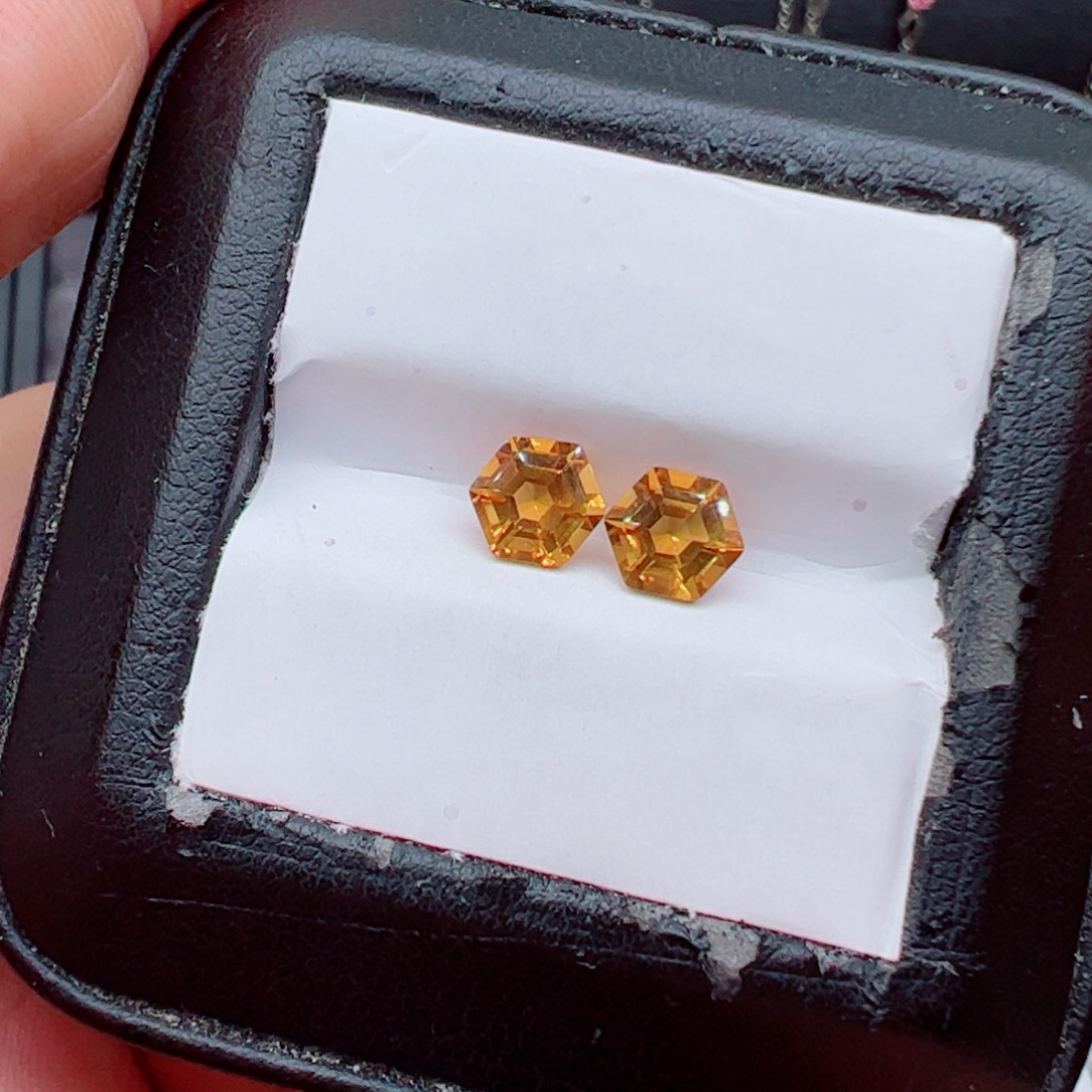 黄晶珠宝半成品未镶嵌六边裸石2颗