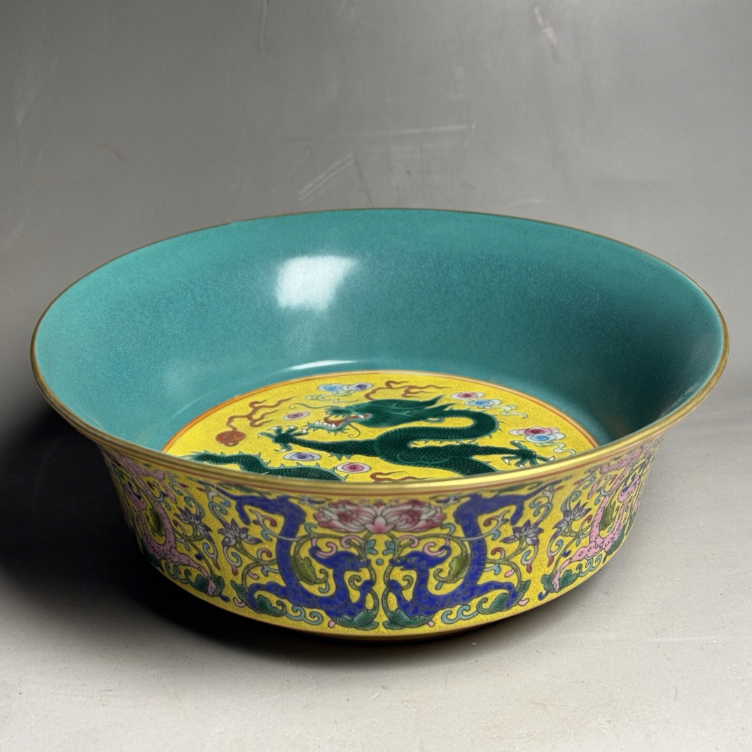 珐琅彩缠枝莲祥云龙纹笔洗陶瓷大号复古