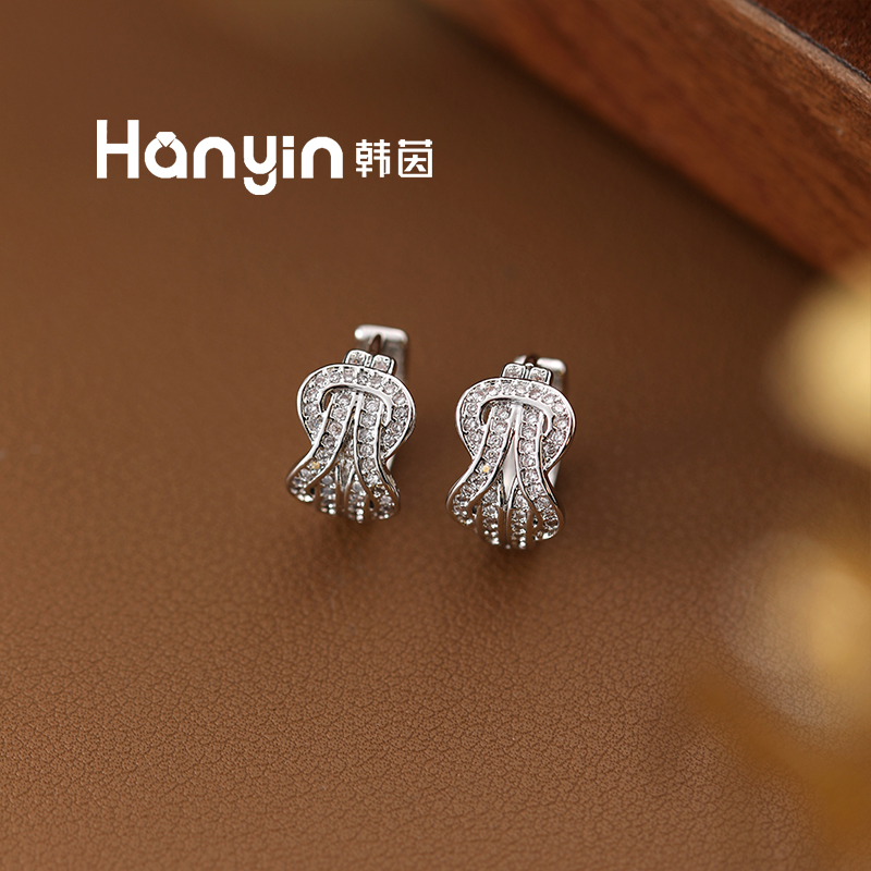 铜合金合成锆石耳饰 时尚百搭微镶莫比乌斯耳扣AAA