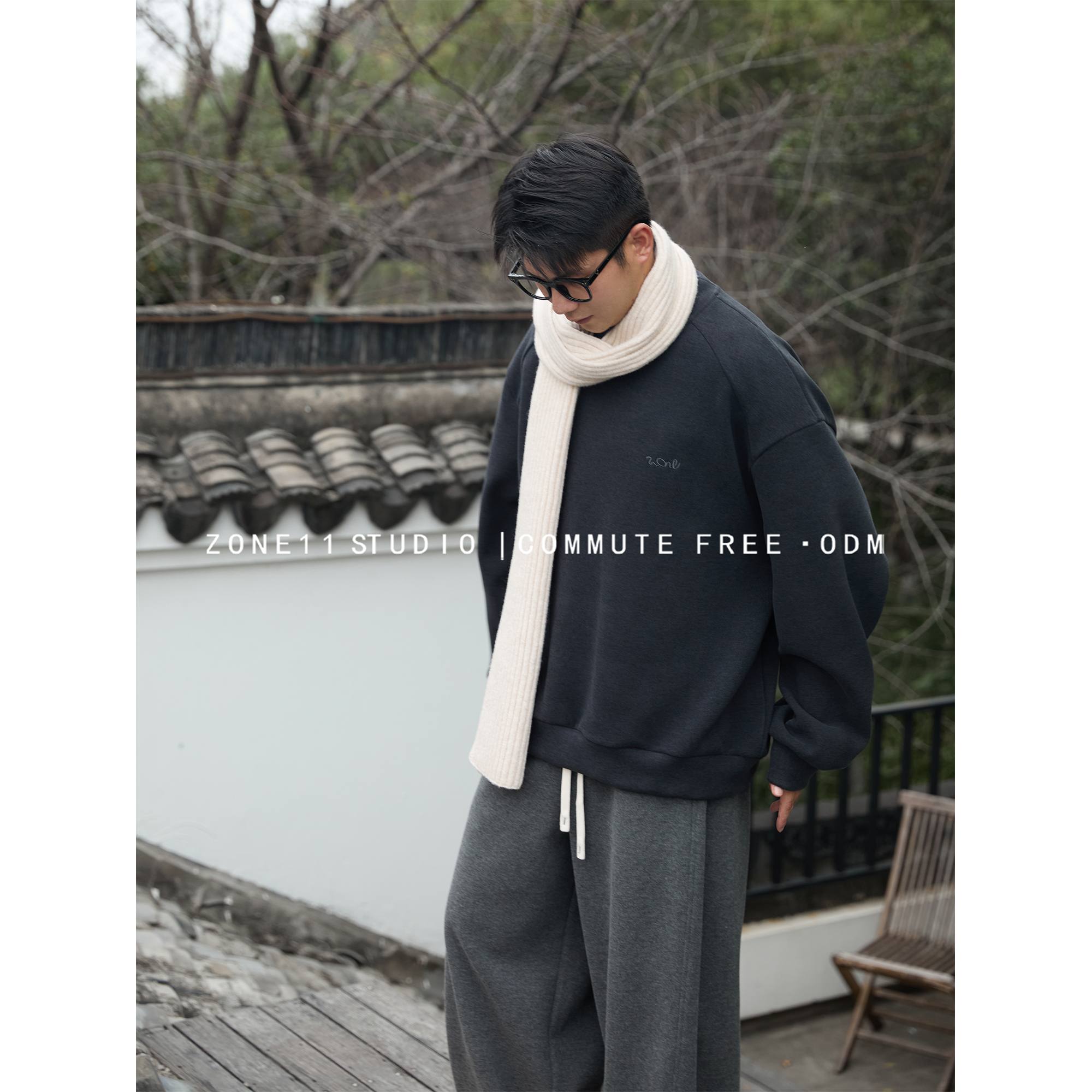 Zone11冬2025「」圆领男生卫衣重磅500g加绒羊毛蚕丝高级感ZW090