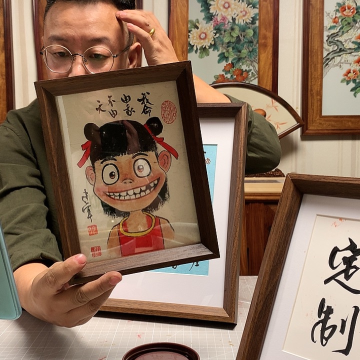 纸本手绘国画实木定制
