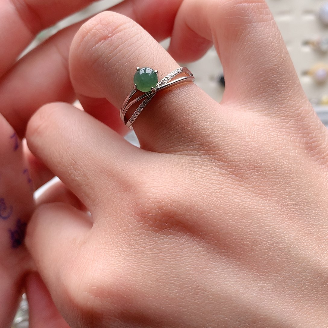 翡翠戒指银S925镶嵌0039