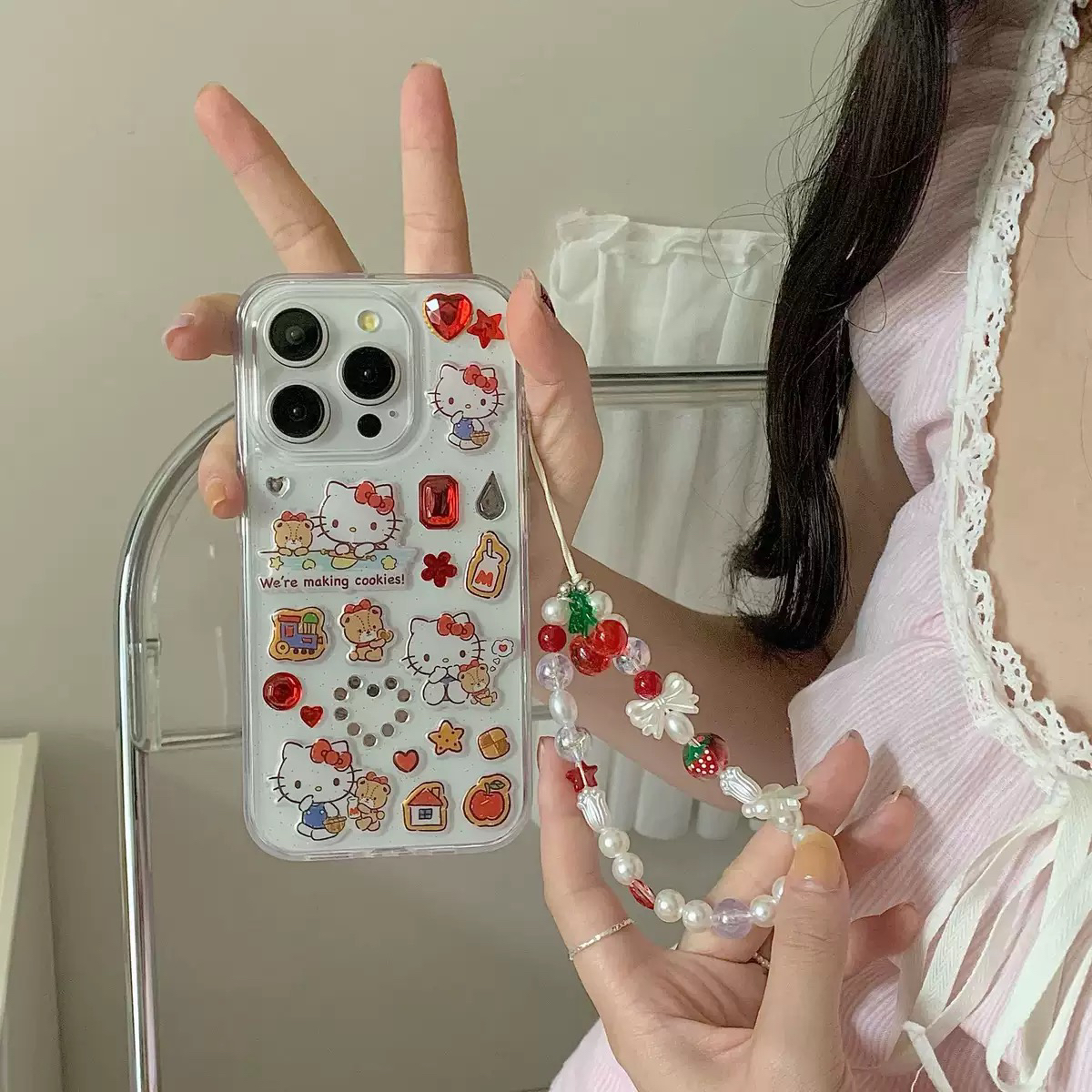 卡通可爱Hellokitty适用苹果17挂链手机壳OPPOvivo华为荣耀小米15