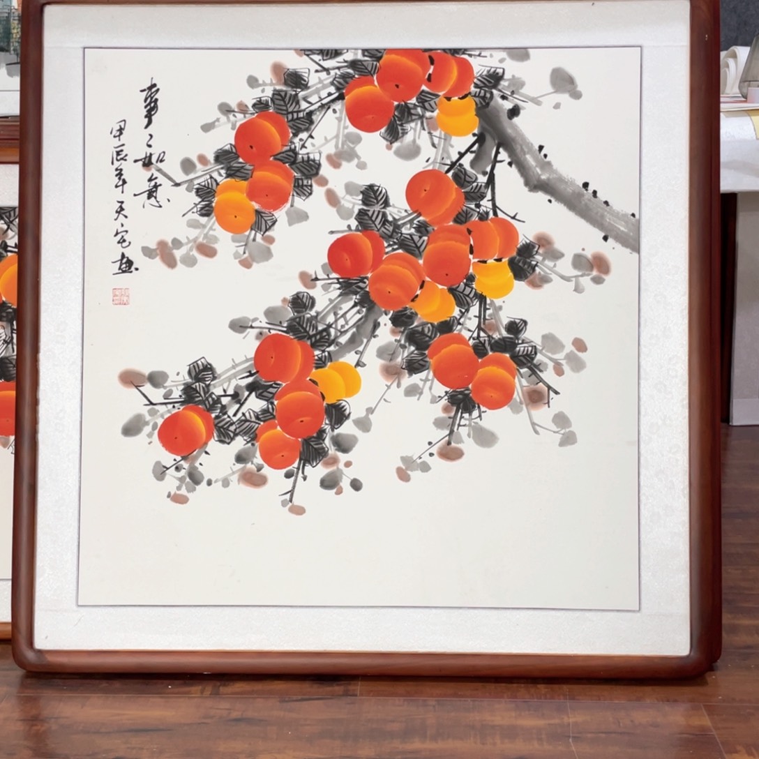 国画手绘带框尺寸83*83厘米