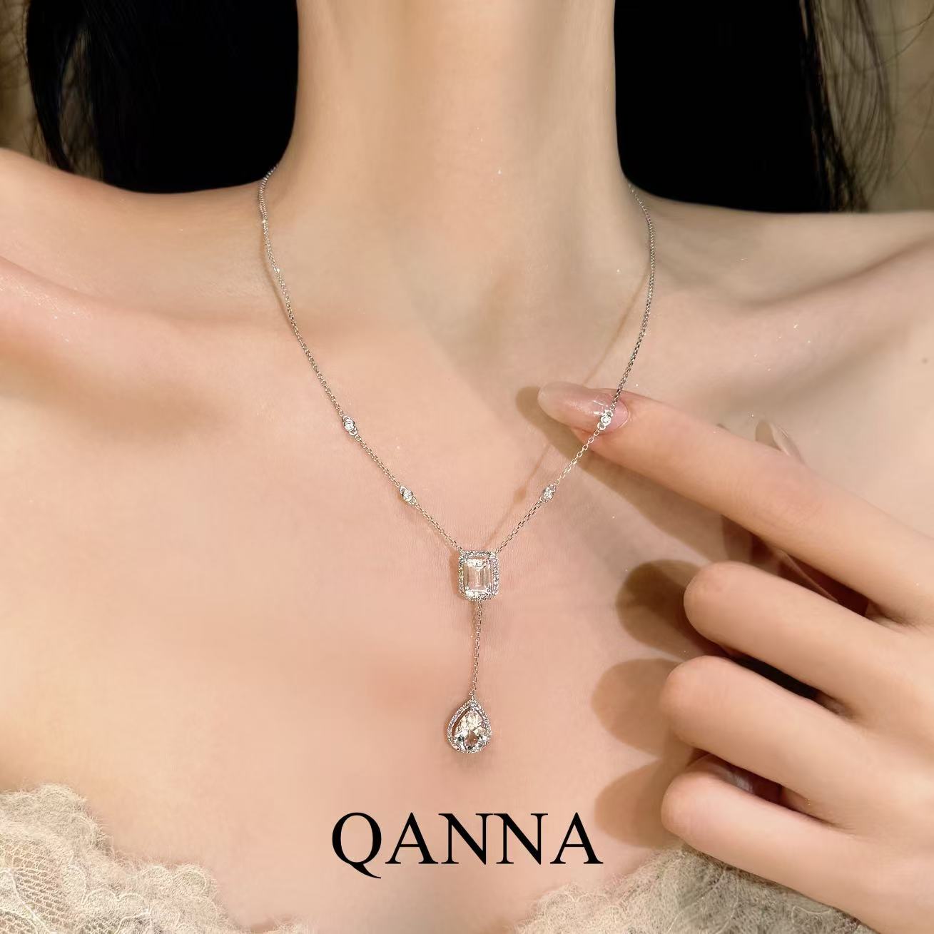 QANNA【豪华大水滴】【Y字链】网红名媛风轻奢时尚钻石锁骨链项链HD