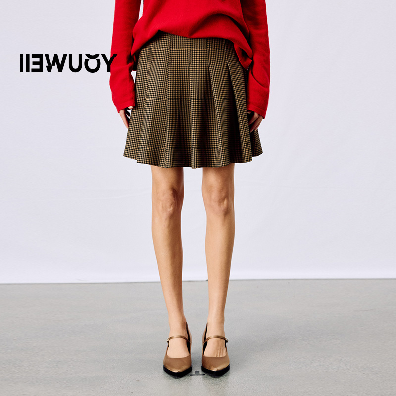 有尾YOUWEI 轻奢千鸟格百褶短裙 Y5825143显瘦高腰时尚休闲百搭