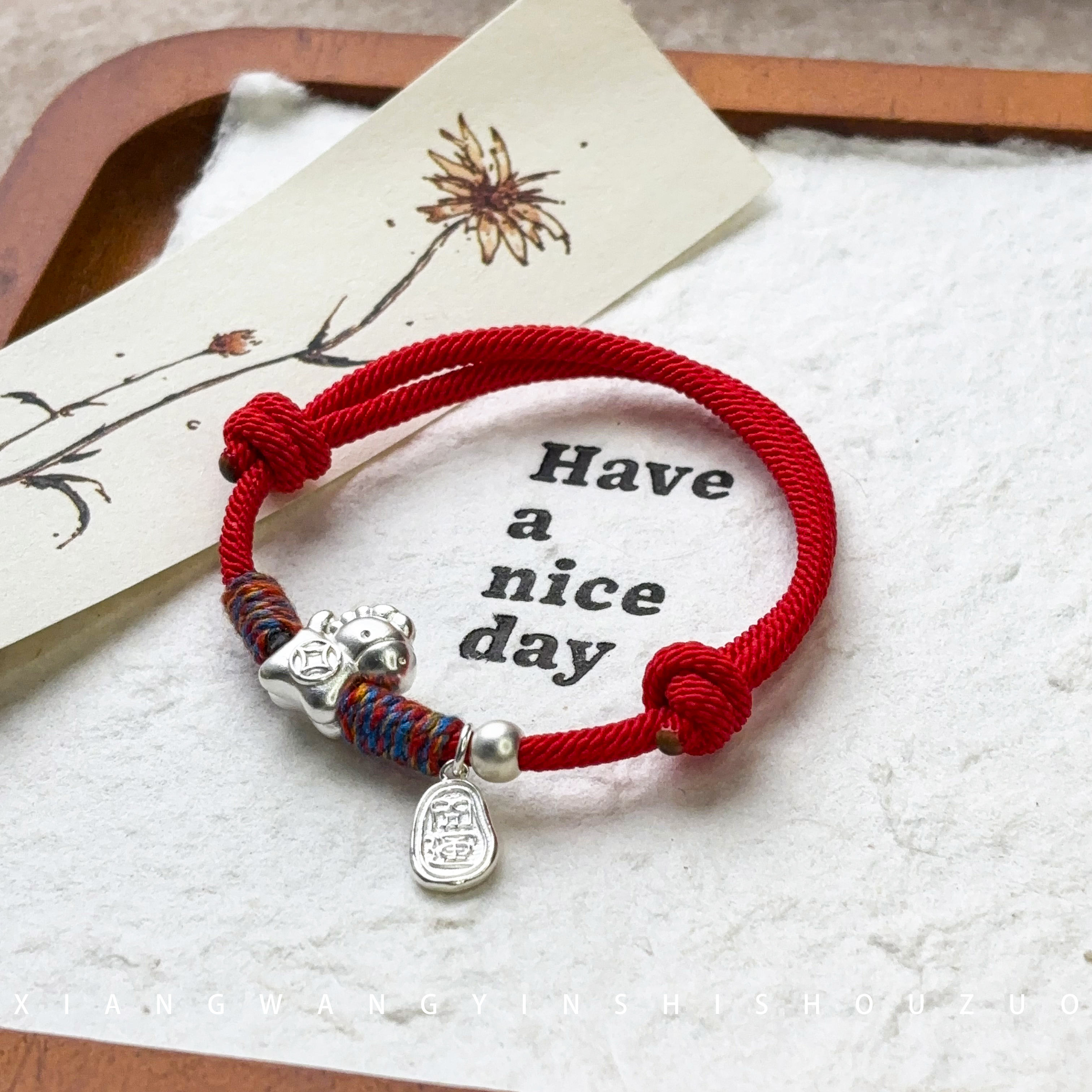 足银手链 银999S925千万两小马简约绳编手链