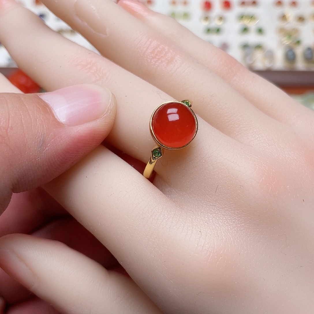 和田玉戒指银S925镀金镶嵌