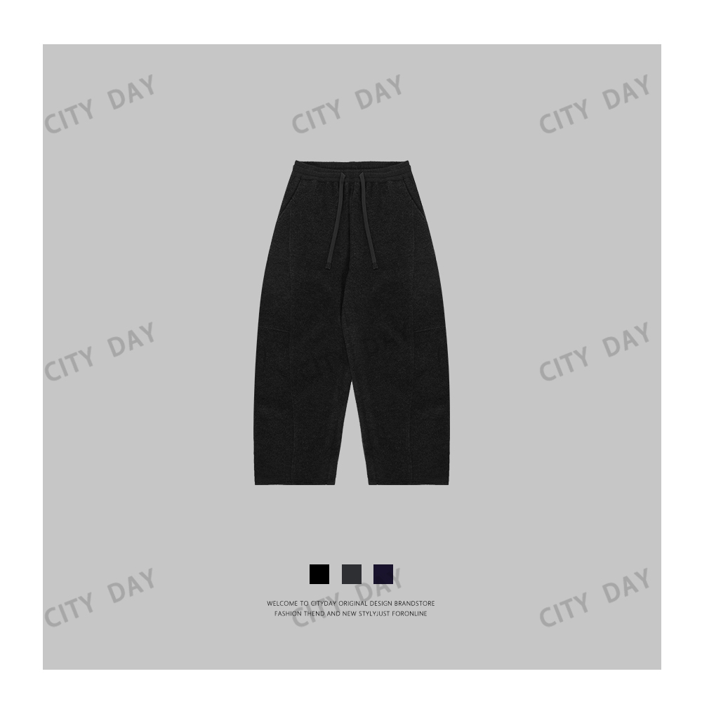 CityDay【潮灰私订】高定羊毛立裁松紧抽绳直筒休闲裤 1818