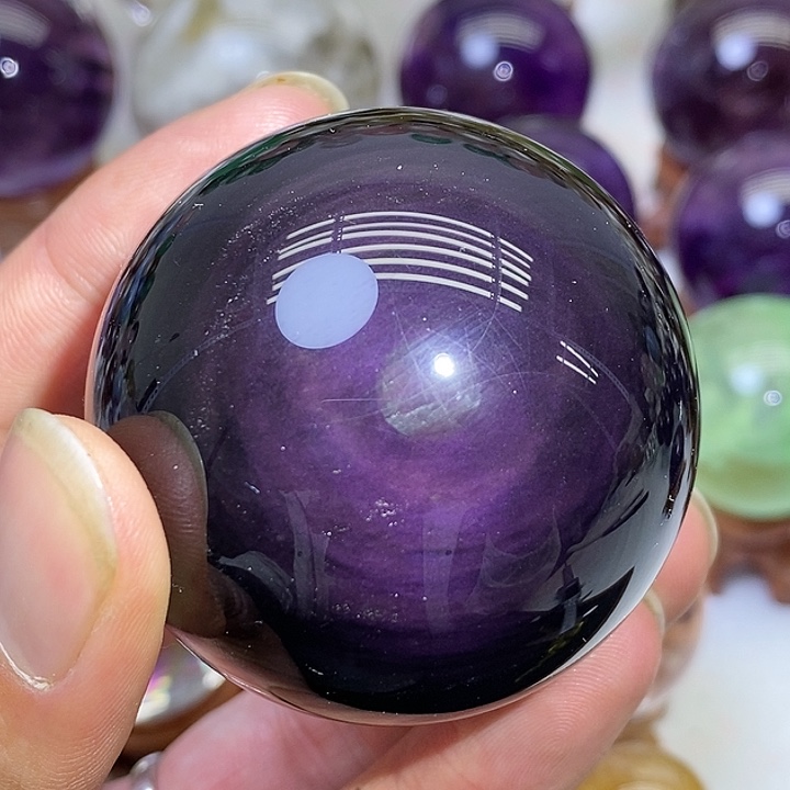 黑曜岩珠宝奇石未镶嵌紫光彩矅石球